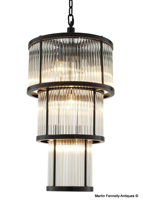 M032 Patinated Bronze and Glass Lantern - The Avery Chandelier Mid Century - Modern