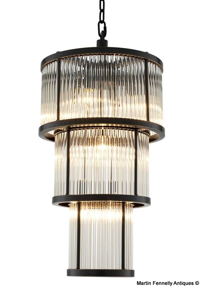 M032 Patinated Bronze and Glass Lantern - The Avery Chandelier Mid Century - Modern