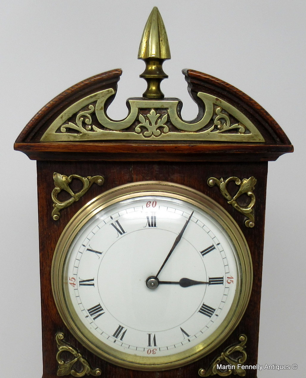846 Sold Superb Miniature Oak Brass Mounted Longcase Clock late 19thCt - Image 10