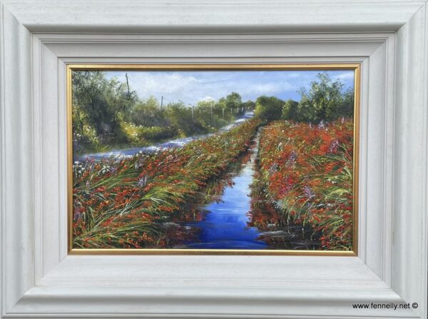 268 Sold Mark Eldred - Oil on Board - Montbretia and Purple Loostrife Reflections