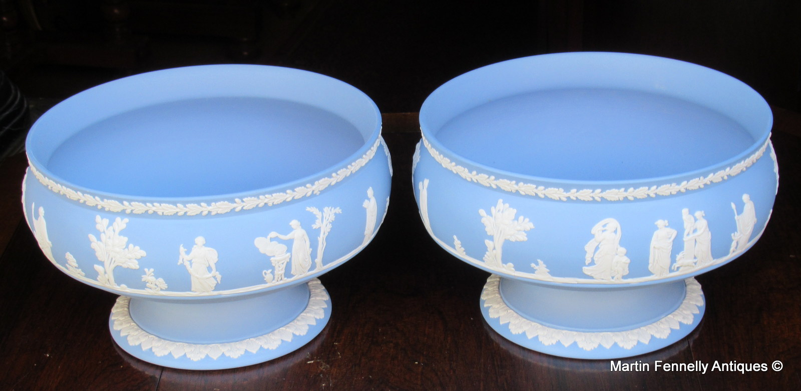 391 Pair of Wedgwood Light Blue Jasper Footed Bowls - English - Image 3