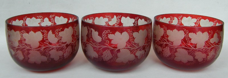 085 Set Nine Bohemian Ruby Etched Finger Bowls 19th Ct - Image 5