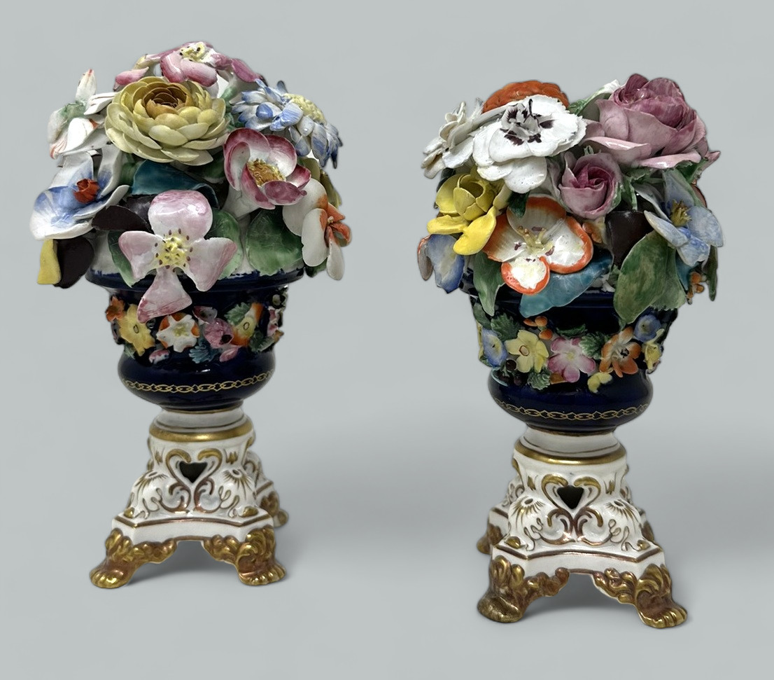 367 Sold Antique Regency English Crown Derby Porcelain China Pair Urns Vases 1815-1825 - Image 2