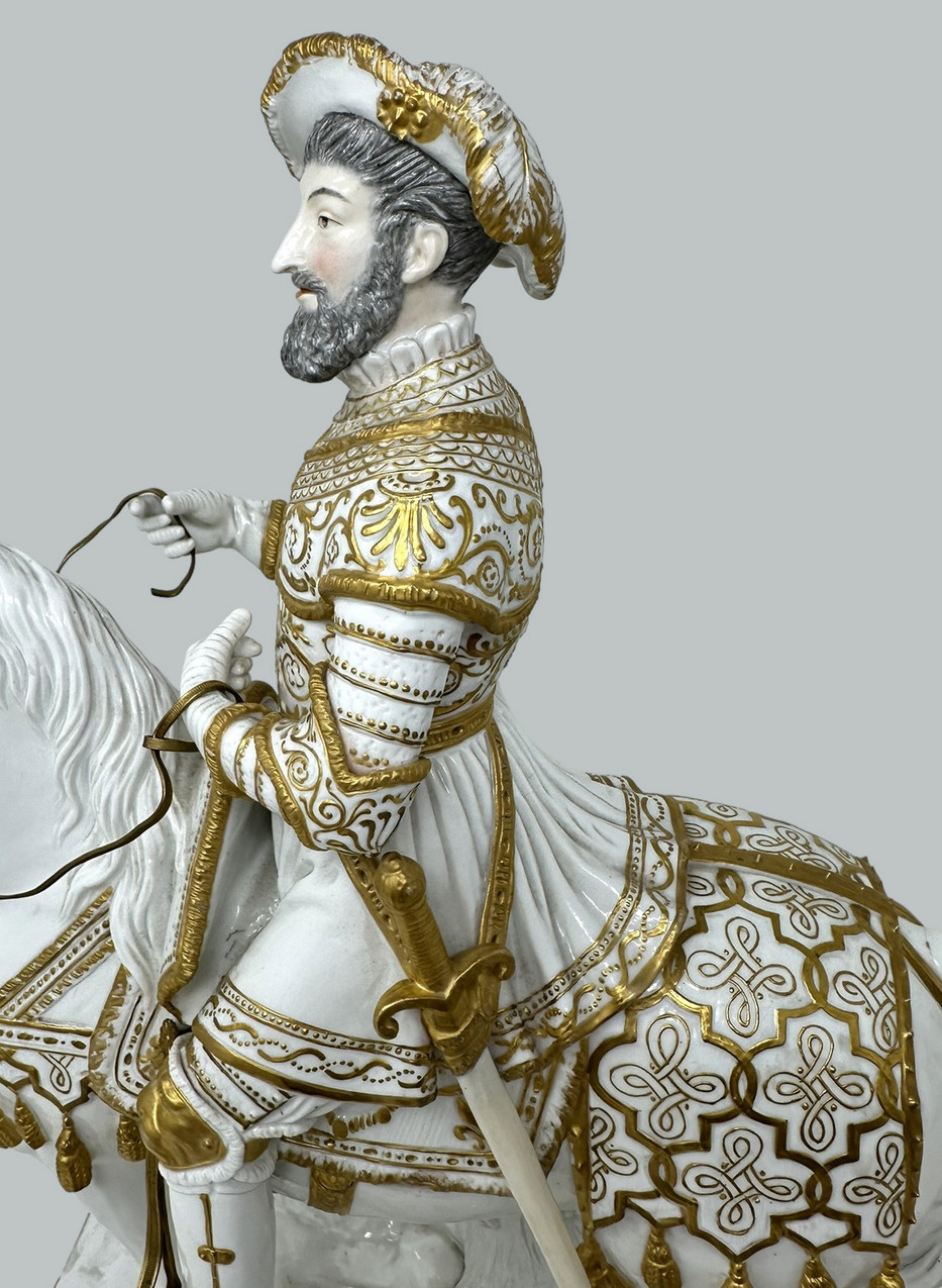 913 Sold Antique Sevres Porcelain King Francois I Riding Horseback Sculpture Centerpiece - Image 5