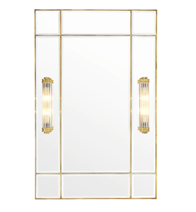 M025 Vintagr Brass Mirror with twin Side Lights - Eichholtz Beaumont - Image 2