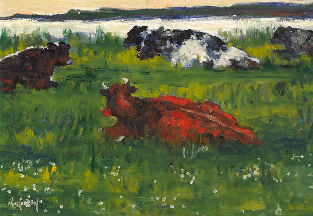 728 Maurice MacGonigal - Oil on Panel - Cattle at Evening Co Kerry