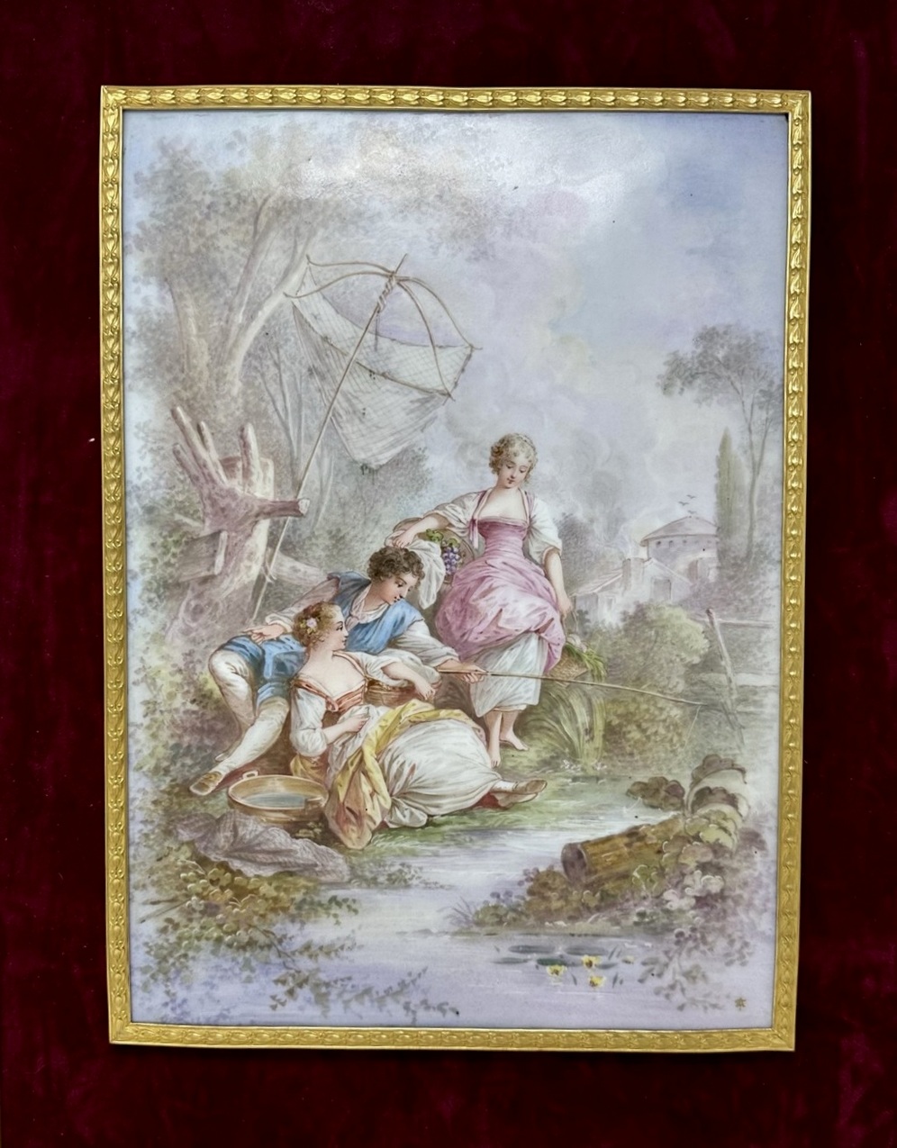 141 Sold Antique French Sevres Ormolu Gilt Bronze Framed Plaque Hand Painted Picture 19Ct - Image 2