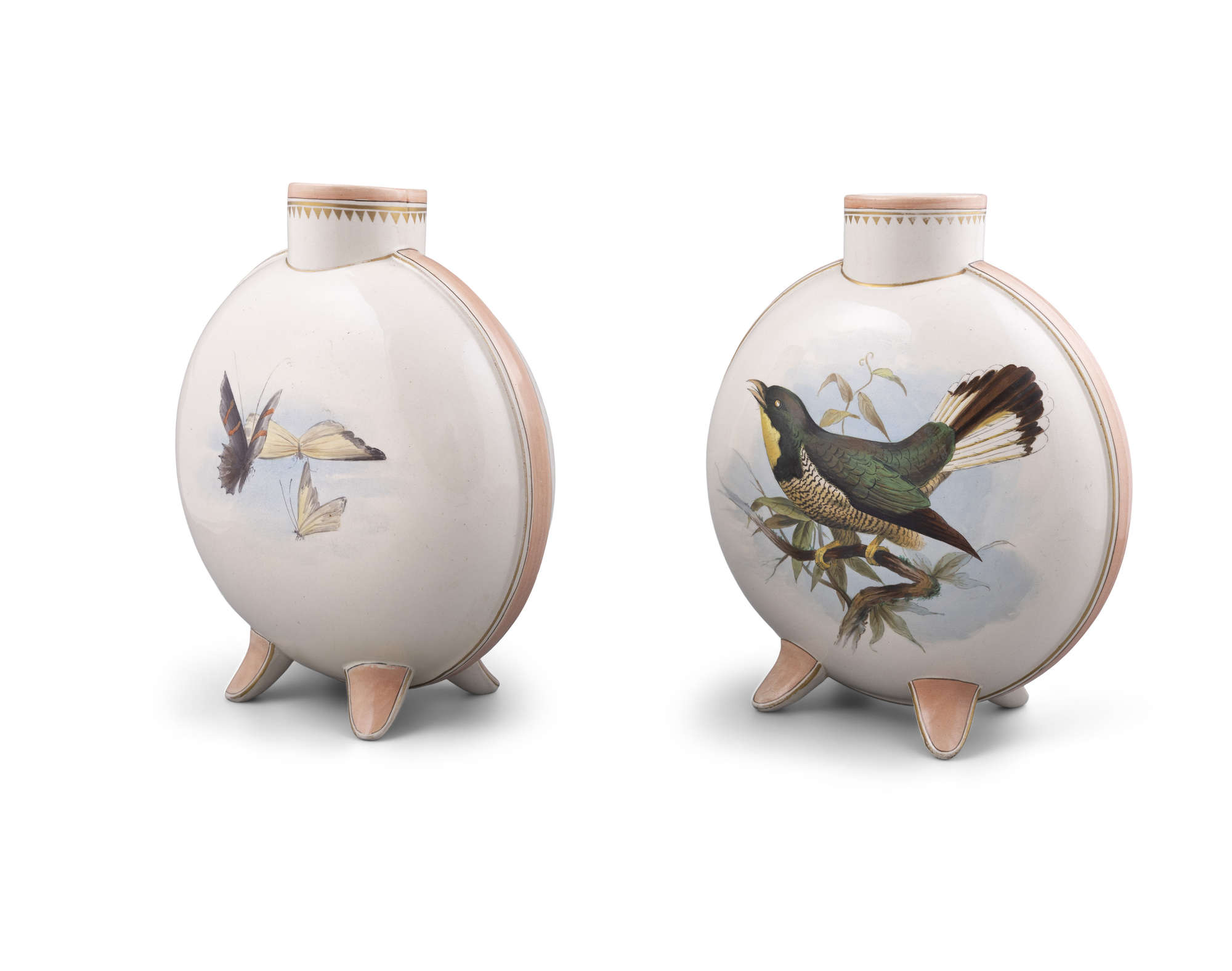 651 Pair of Rare Hand Painted Moon Vases - Circa 1870 - Burslem Stamp - Crystal Palace - Image 2