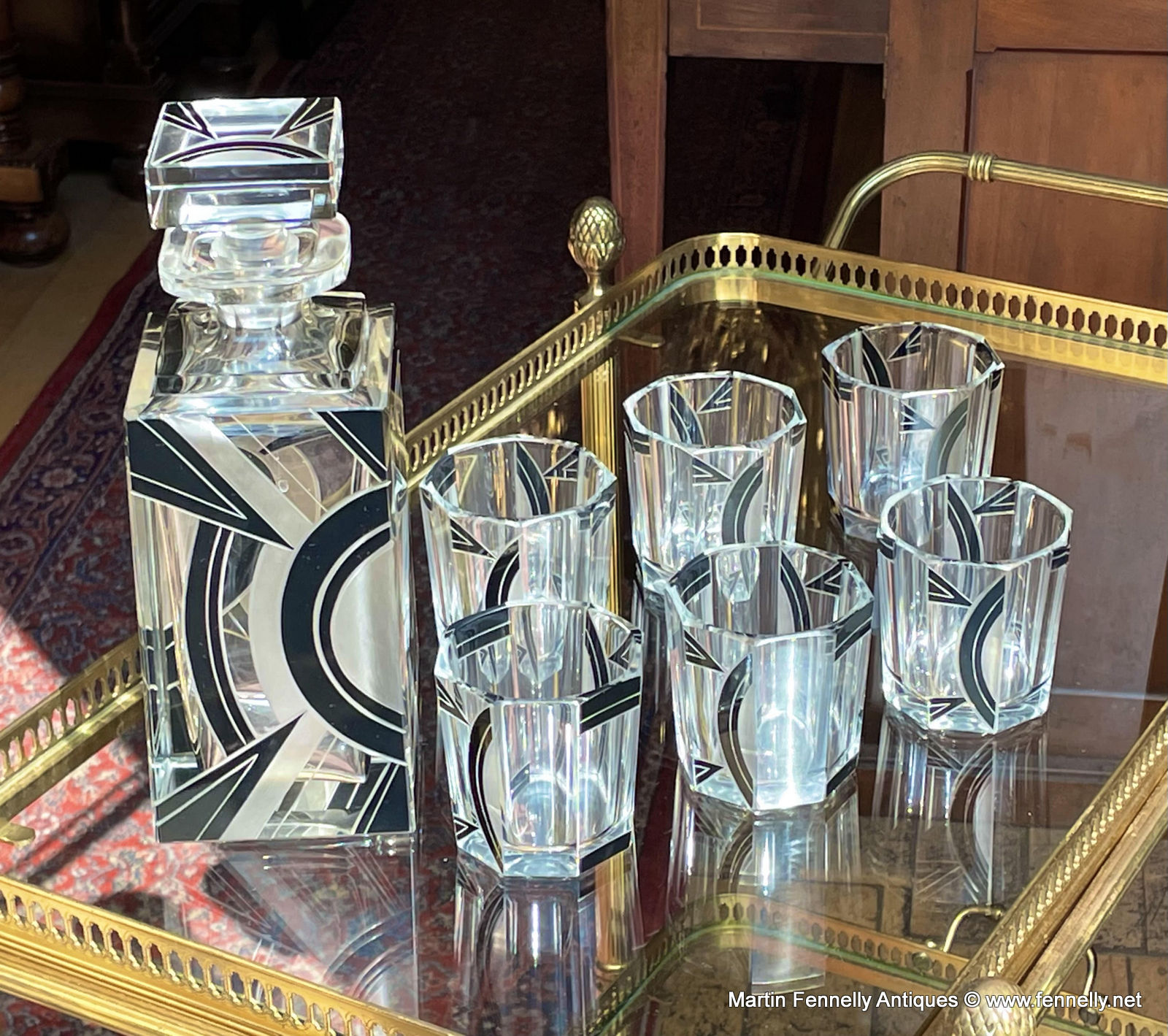 525 Sold Rare Art Deco Whiskey Crystal Decanter set and Tray- Karl Palda 1930's - Image 4