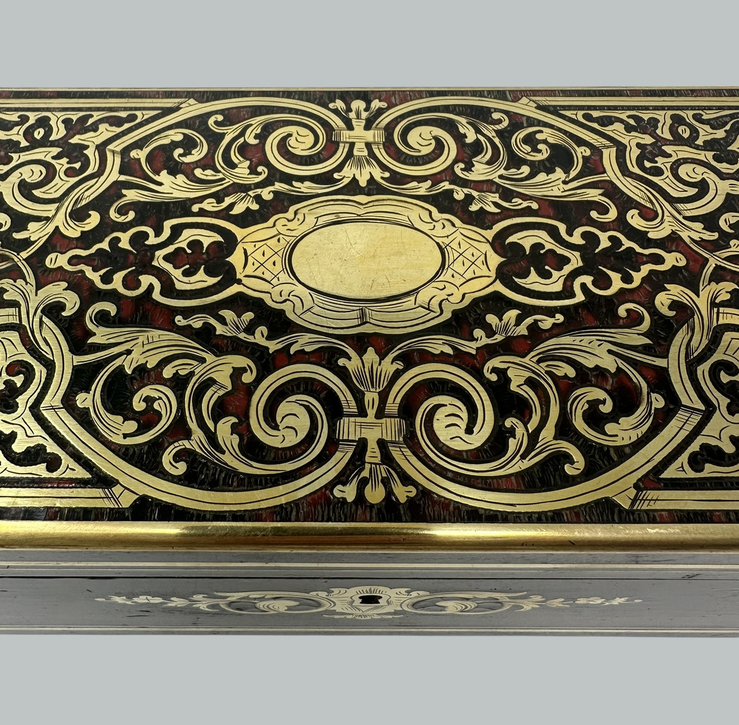 767 Sold Antique Brass Inlaid Marquetry Boulle English Jewelry or Ladys Glove Box Casket - Image 6