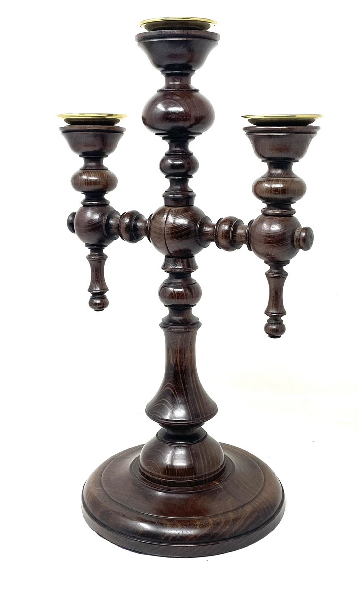 857 Sold Oak and Brass Candelabra - Circa 1890