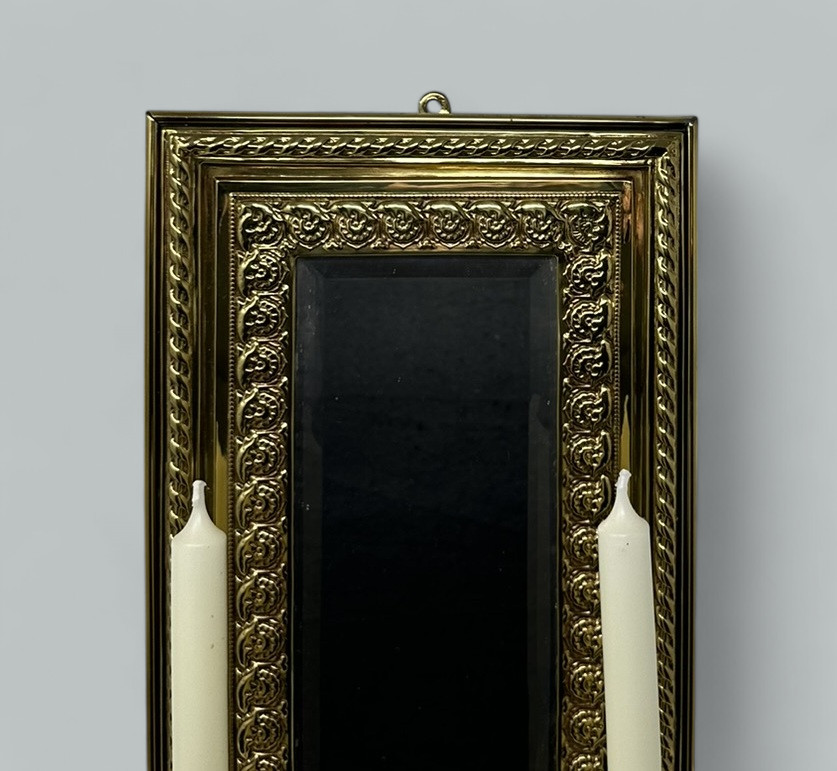 841 Sold Antique Pair French Brass Girandole Wall Applique Sconces Mirrors Candlesticks - Image 4