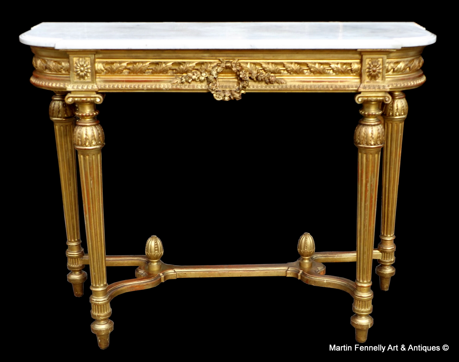 929 Sold French Carved Gilt Wood Marble Topped Console Table - Circa 1860