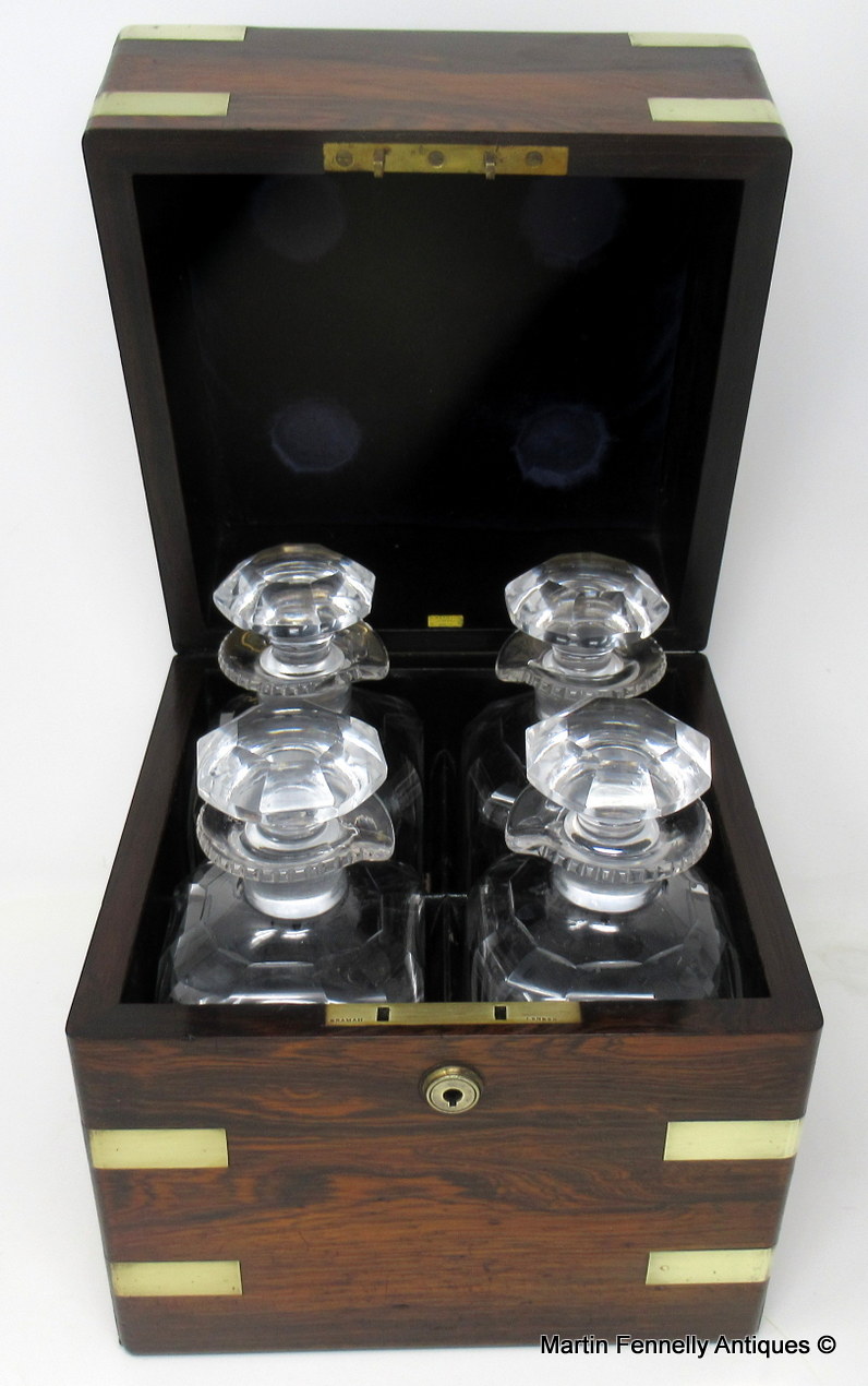 640 Sold Fine Rosewood Brass Mounted Irish Tantalus by Mansfield Dublin Ireland - Image 2