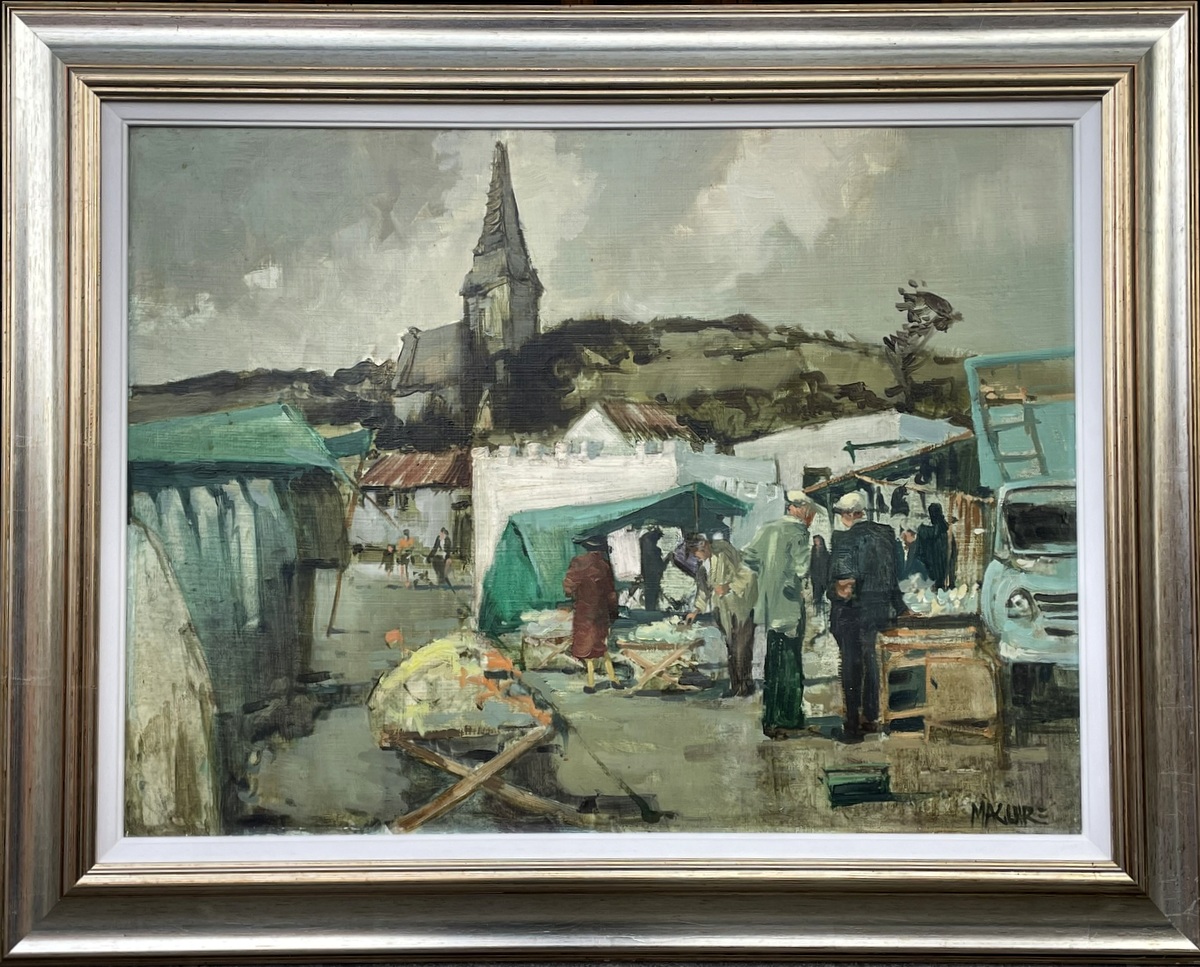 780 Cecil Maguire - Oil on Board - Old Clothes Market Clifden Galway - Image 2