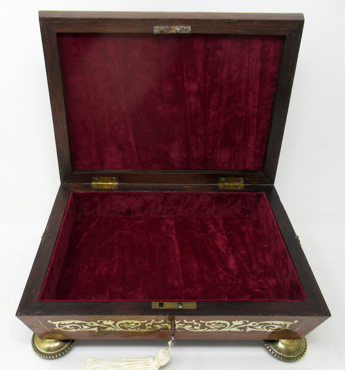 592 Sold Antique English Regency Brass Inlaid Mahogany Jewellery Trinket Box Casket 19 Ct - Image 3