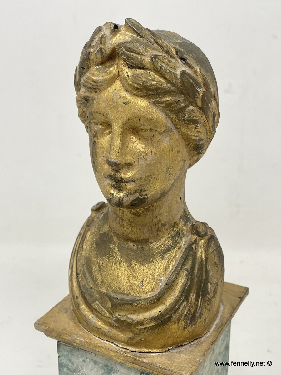 016 Pair Classical Carved Gilt Wood Busts - Italian Circa 1760 - Image 6