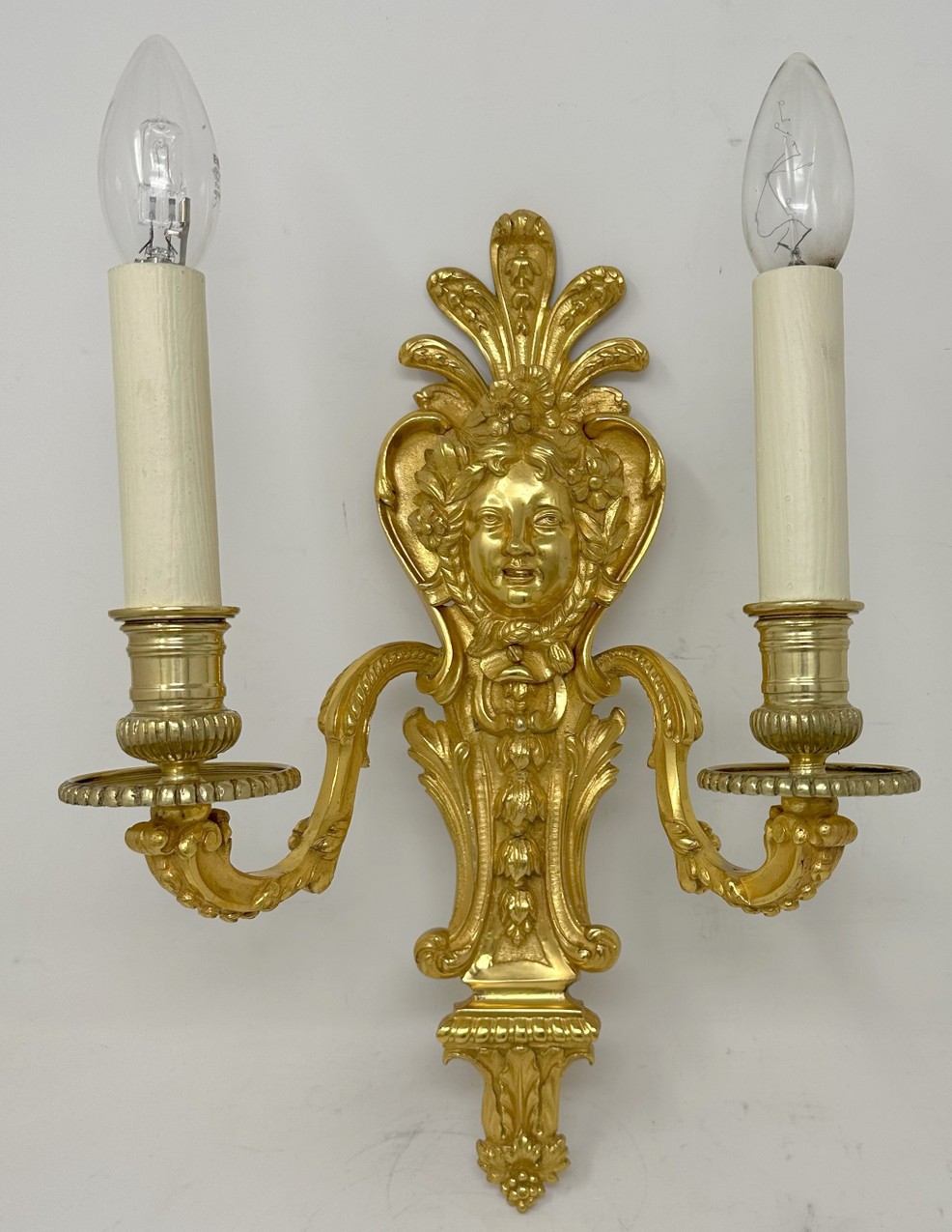 697 Sold Antique Pair Ormolu Gilt Bronze Twin Light Wall Candle Sconces Appliques 19th Ct - Image 3