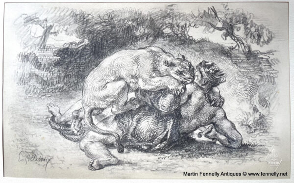733A Sordam Reproduction of Eugene Delacroix's Lioness Mauling an Armed Man 1951
