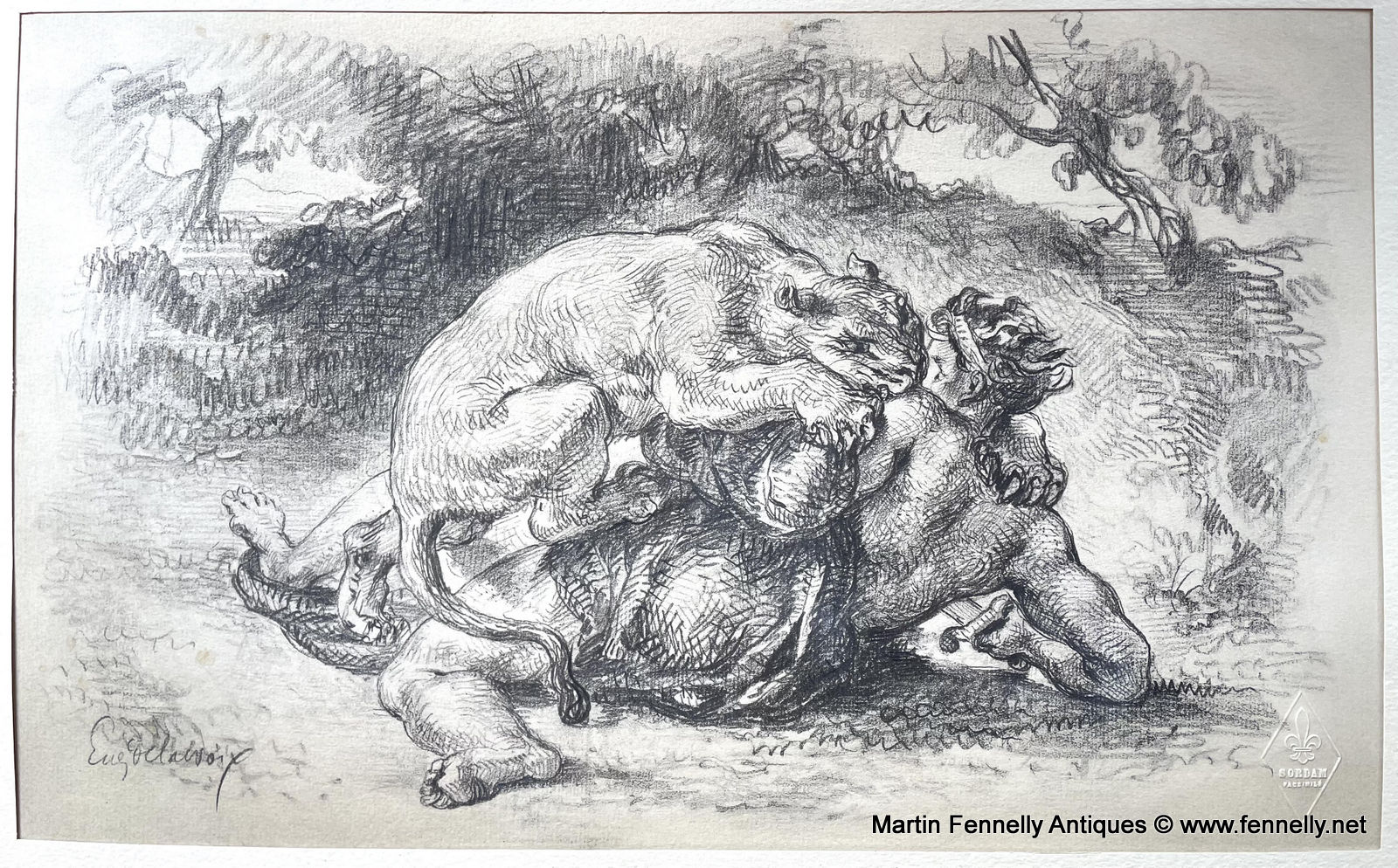 733A Sordam Reproduction of Eugene Delacroix's Lioness Mauling an Armed Man 1951