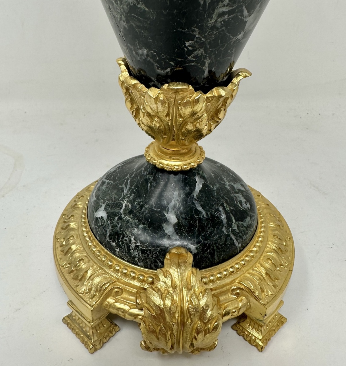 528 Sold Antique Pair French Green Verde Marble Ormolu Dore Bronze Electric Table Lamps - Image 6