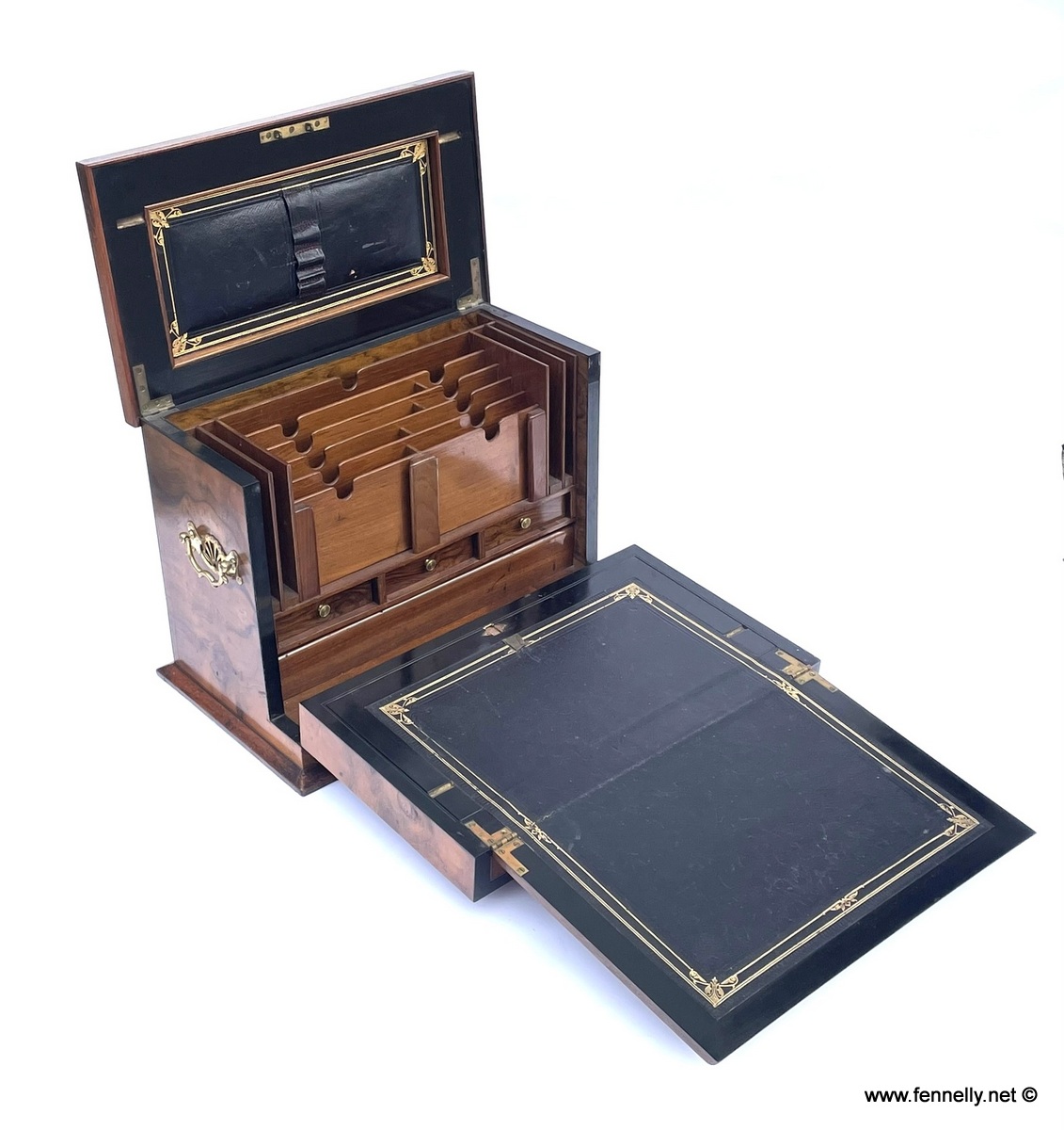 755 Sold Antique Victorian Traveling Wooden Burl Walnut Writing Slope Stationary Box 19c - Image 6