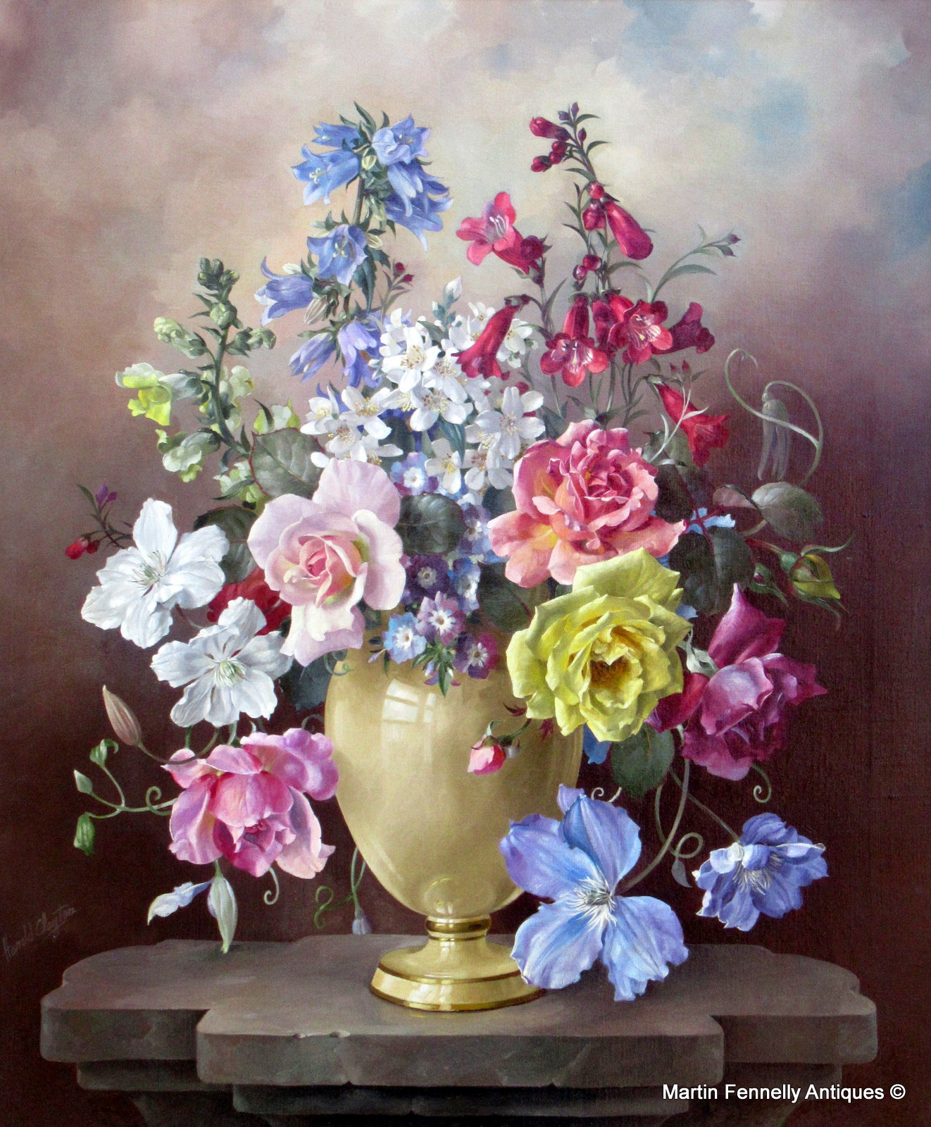 217 Sold Harold Clayton (1896-1979) Oil on Canvas - Flowers in Urn - Still Life - Image 2