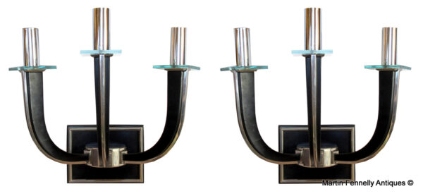 051 Sold Superb Pair of Art Deco Three Arm Wall Sconces - Circa 1940