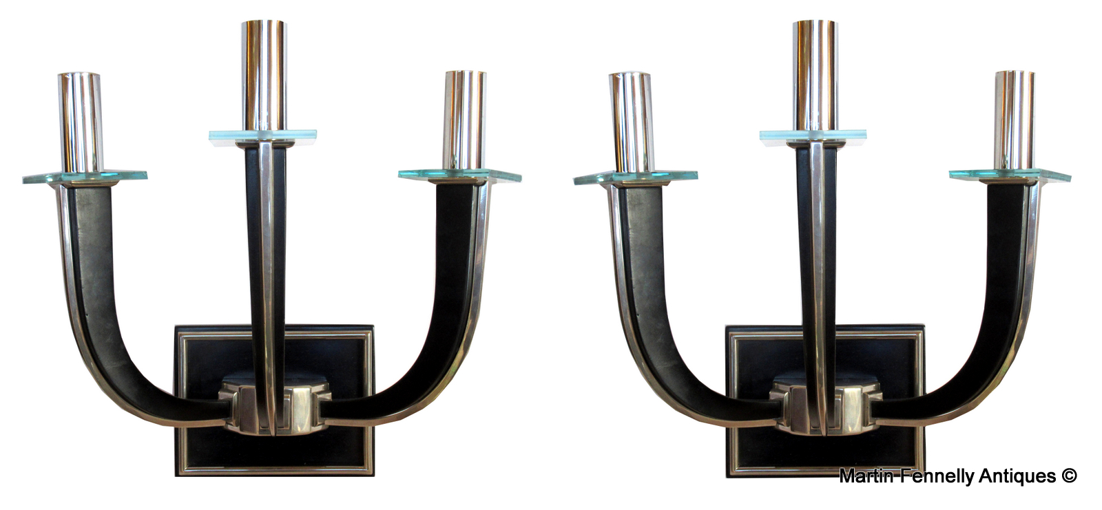 051 Sold Superb Pair of Art Deco Three Arm Wall Sconces - Circa 1940