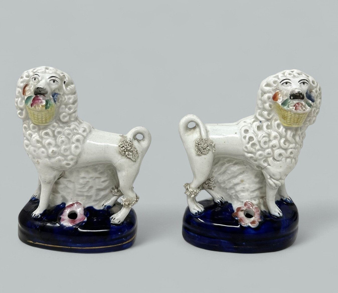 637 Pair Antique Staffordshire Porcelain Poodles Dogs Quill Pen Holders 19th Century - Image 2