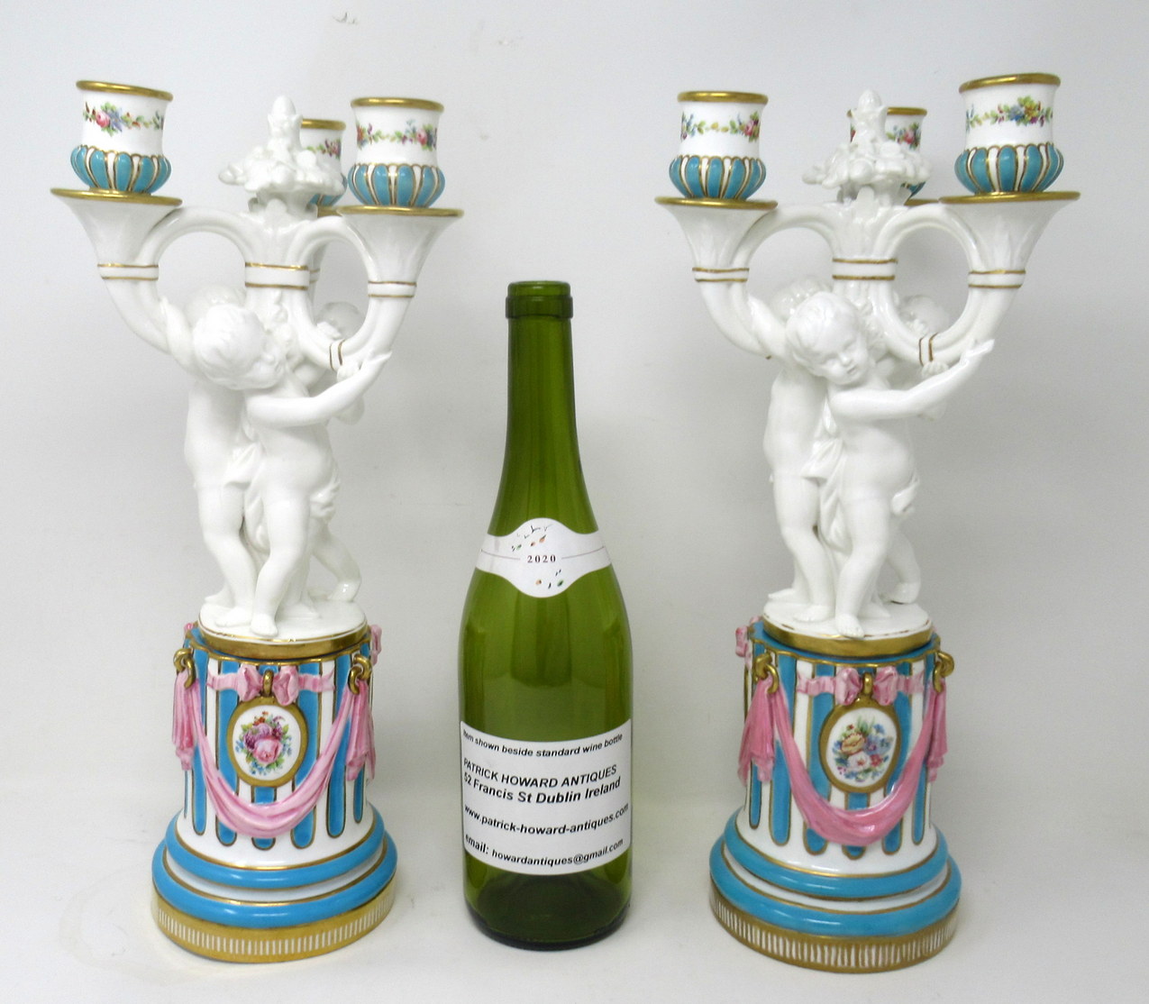 330 Antique Pair Minton Staffordshire Porcelain Candelabra Centerpieces Cherub 19C - Image 8