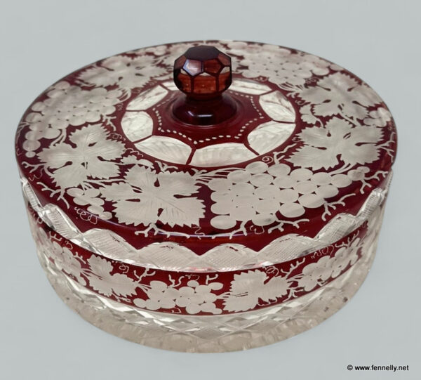 090 Antique Victorian Bohemian Hand Cut to Clear Crystal Ruby Red Glass Centerpiece