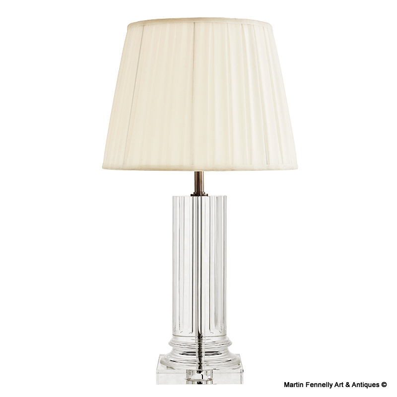 M074 Pair Crystal Column Lamps - With Pleated Shades - Image 2