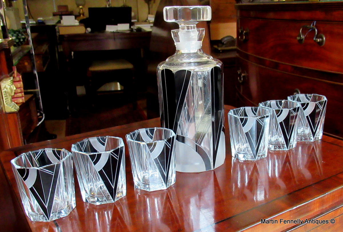 558 Rare Art Deco Whiskey Crystal Decanter set and Tray- Karl Palda 1930's - Image 2