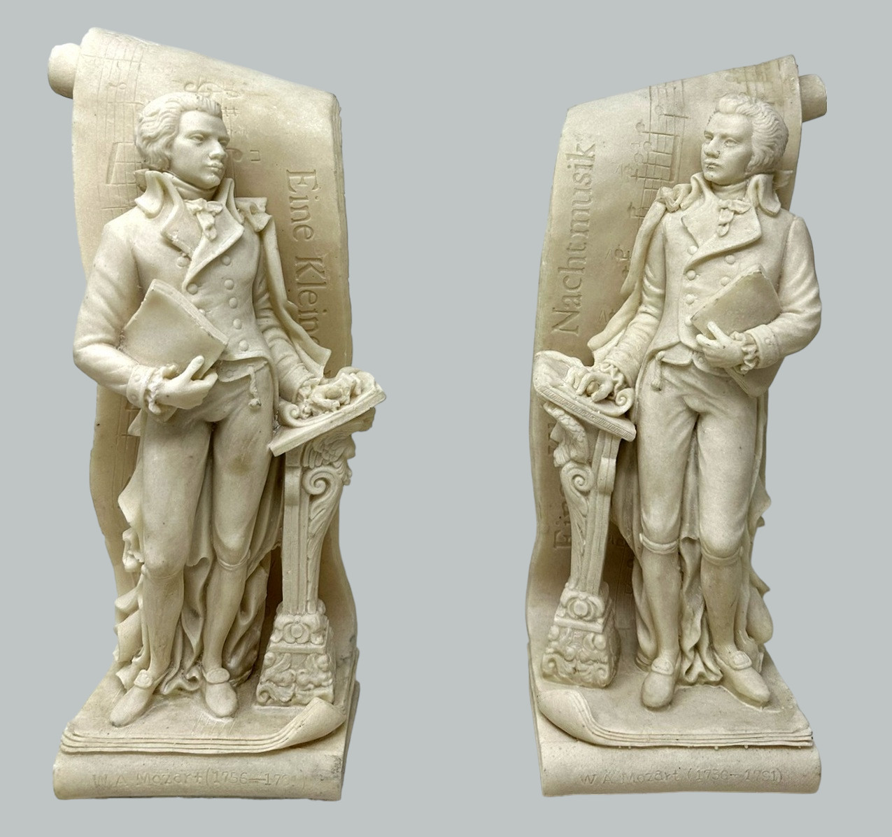 299 Pair Vintage Musical Figural Sculptors Male Book Ends Wolfgang Amadeus Mozart - Image 2