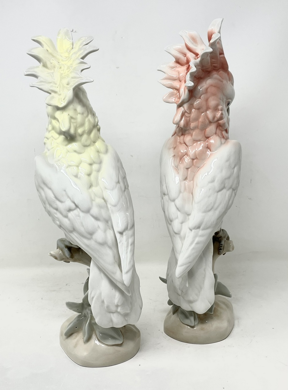 514 Pair Royal Dux Porcelain Crested Cockatoos Circa 1950 - Image 2