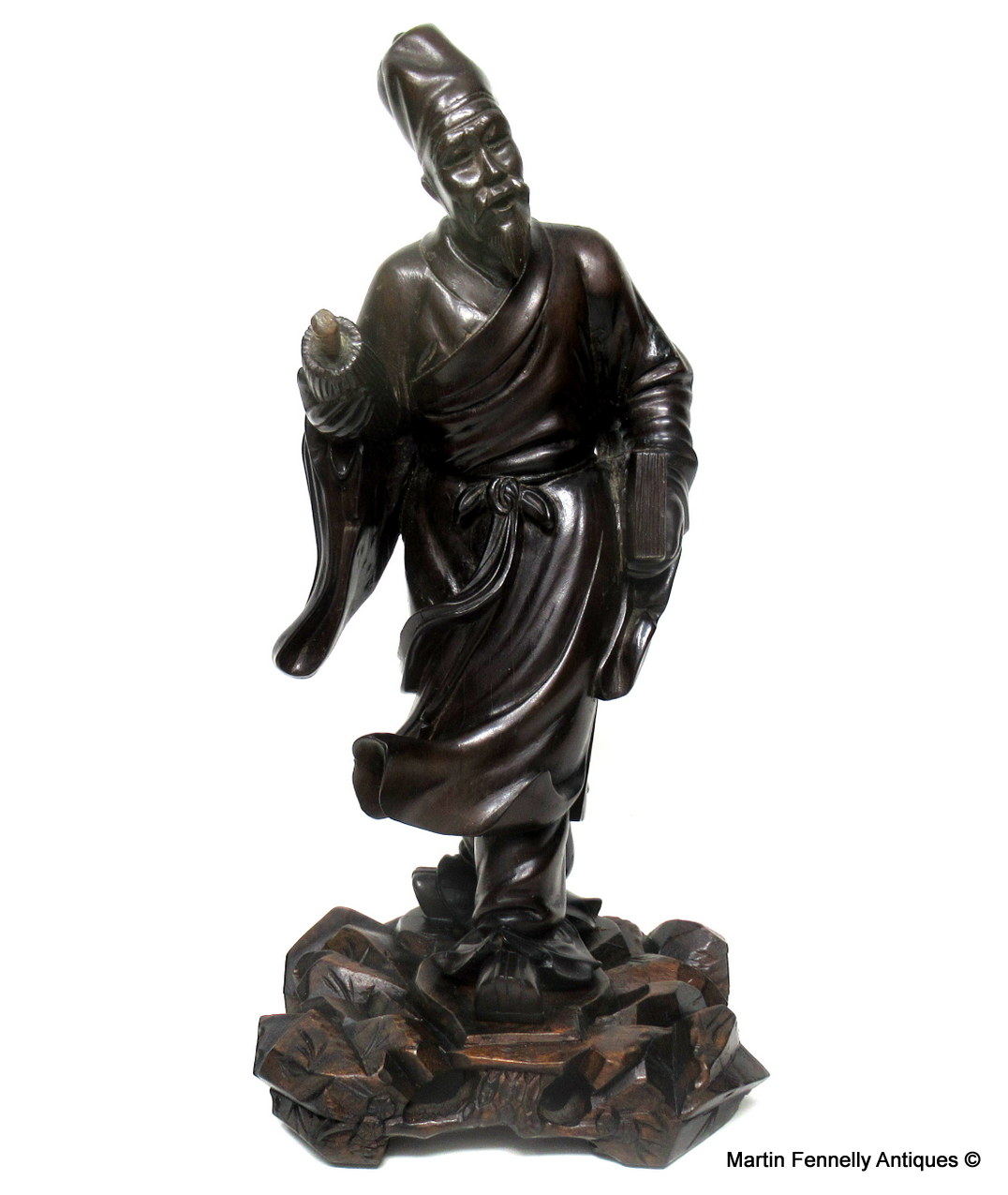 401 Sold Antique Chinese Carved Wood Figure of Sage Immortal Male Guangxu Period 19th Cen