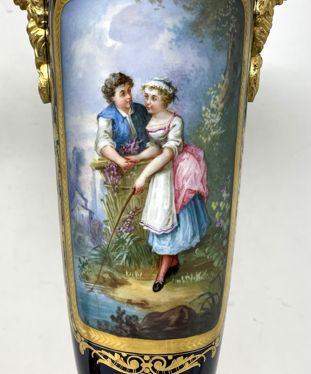 537 Sold Pair Antique French Sèvres Porcelain Ormolu Gilt Bronze Dore Table Urn Lamps - Image 3