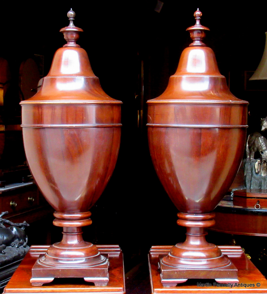 084 Pair of Mahogany Knife Urns on Cabinets - Circa 1880 - Image 2