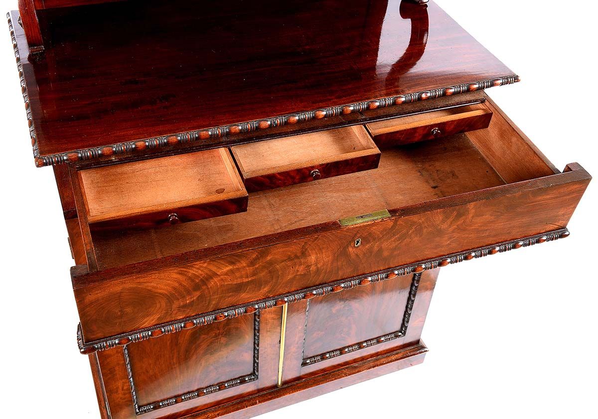 655 Flame Mahogany Twin Door English Carved Chiffonier Sidecabinet Late Regency - Image 3