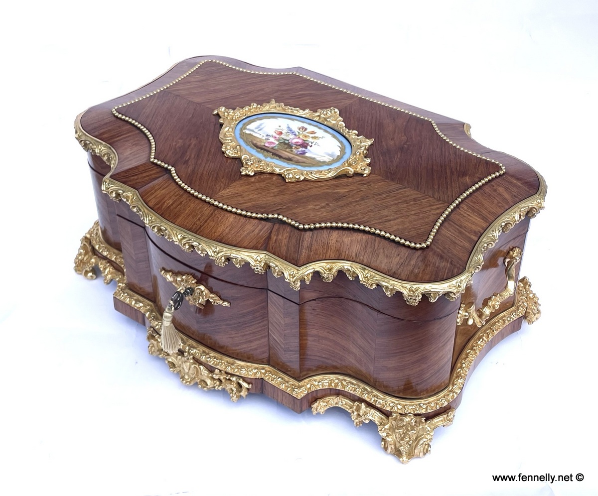 716 Sold Antique French Ormolu Kingwood Sevres Casket Jewelry Box by Vervelle Audot Paris - Image 6