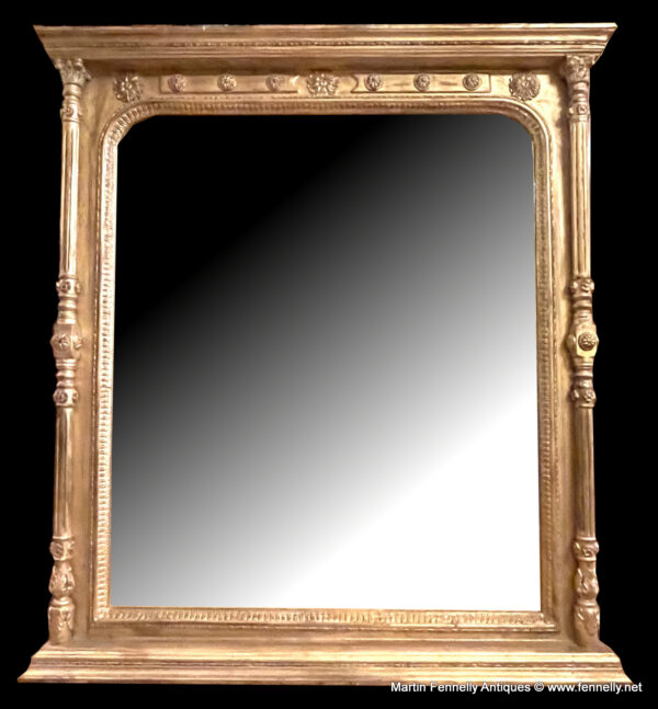 400 Continental Giltwood and Gesso Large Overmantle Mirror