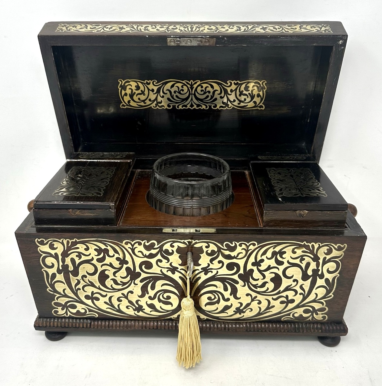 886 Sold Antique Brass Inlaid Rosewood English Tea Caddy Box Regency Gillows Lancaster - Image 3
