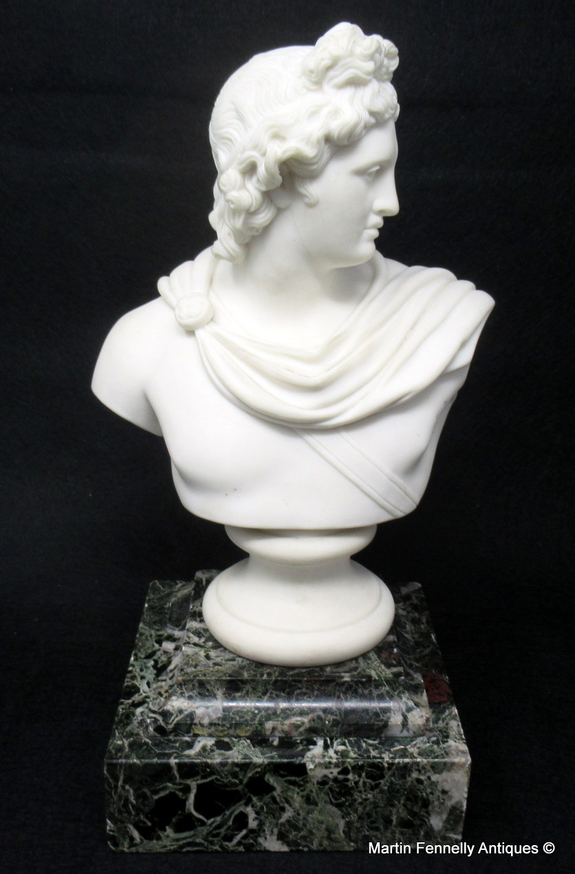 654 Sold Parian Bust of Apollo Belvedere possibly Copeland Green Marble Base 19thCt - Image 2