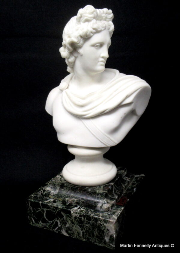 654 Sold Parian Bust of Apollo Belvedere possibly Copeland Green Marble Base 19thCt