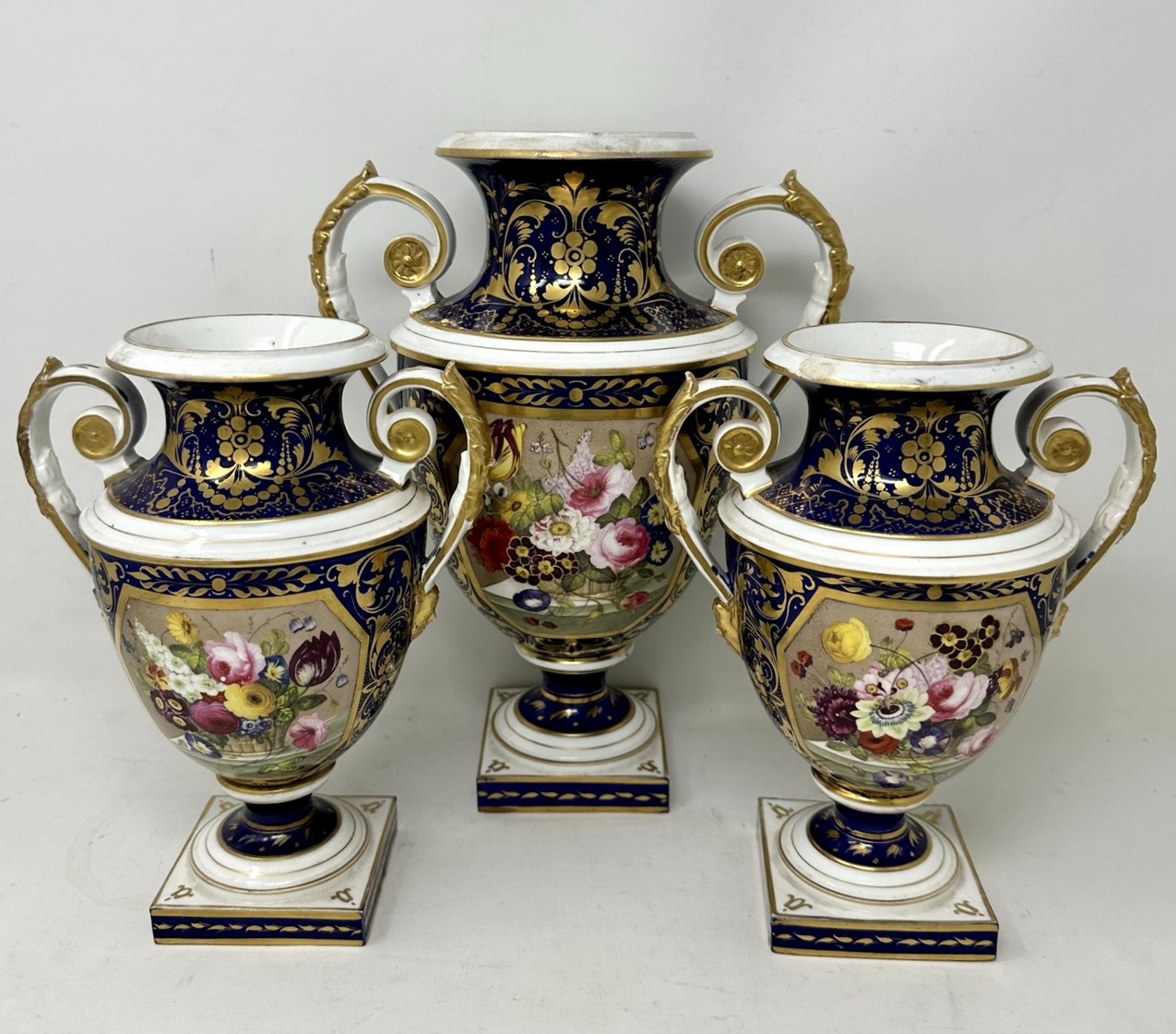 317 Antique Garniture English Royal Crown Derby Porcelain Vases by Thomas Steel 19C - Image 2