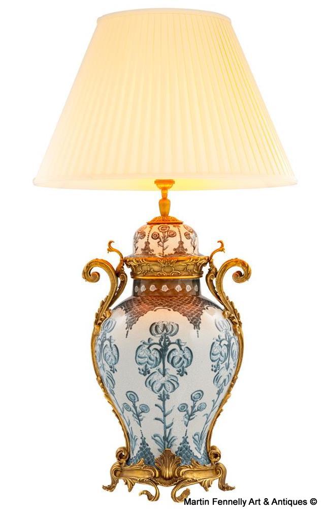 M072 Pair Large Ceramic and Gilt Table Lamps - French Empire Design - Image 3