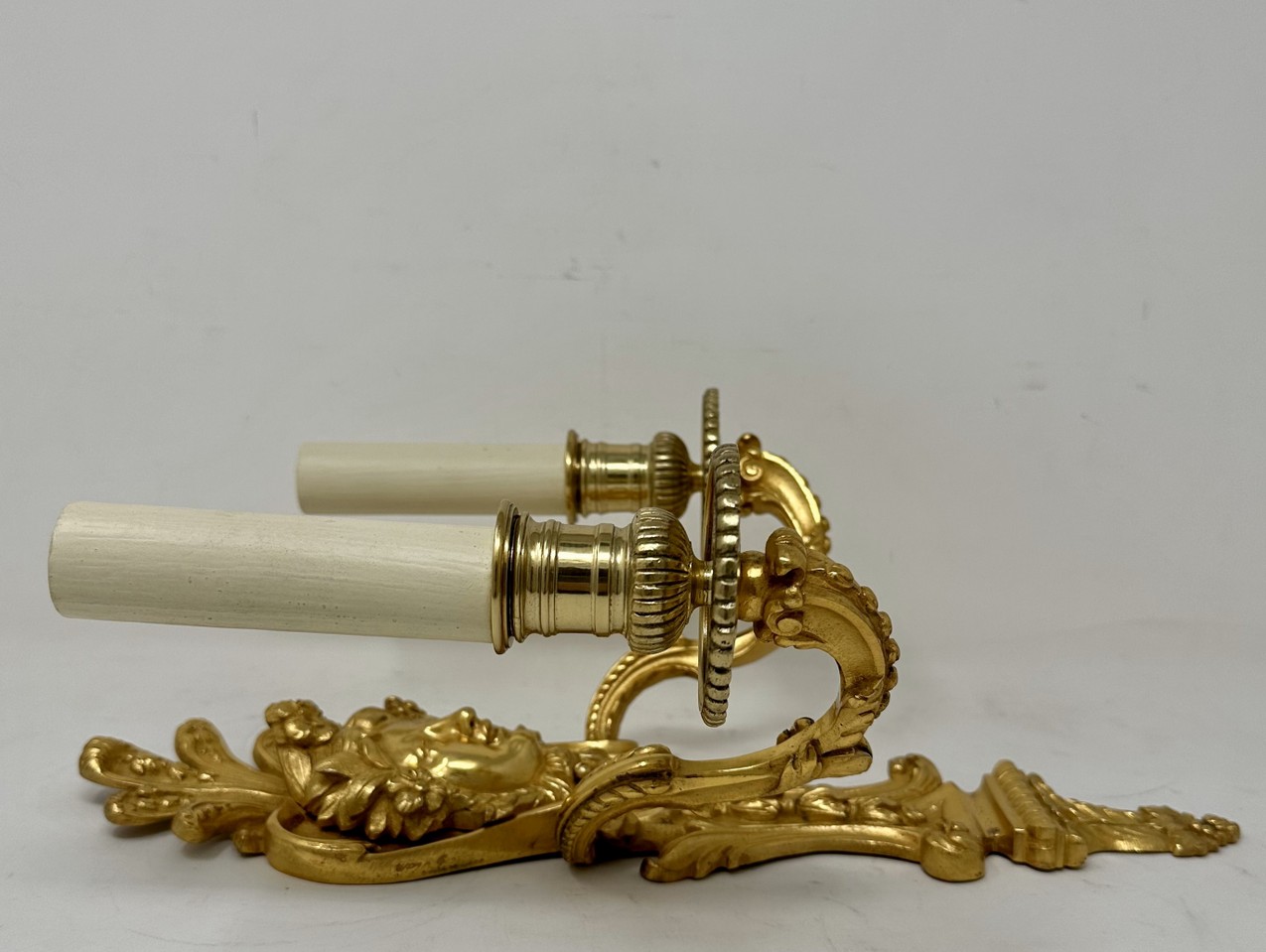 697 Sold Antique Pair Ormolu Gilt Bronze Twin Light Wall Candle Sconces Appliques 19th Ct - Image 7