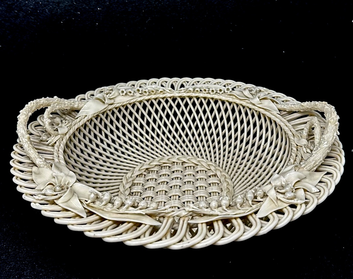 566 Sold Antique Irish Belleek Porcelain Three Strand Basket Centerpiece 1865-1889 Ireland - Image 2