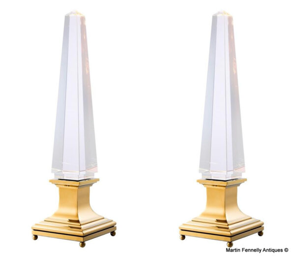 646 Sold Pair of Solaire Lamps - Solid Crystal - Dutch Deco Design